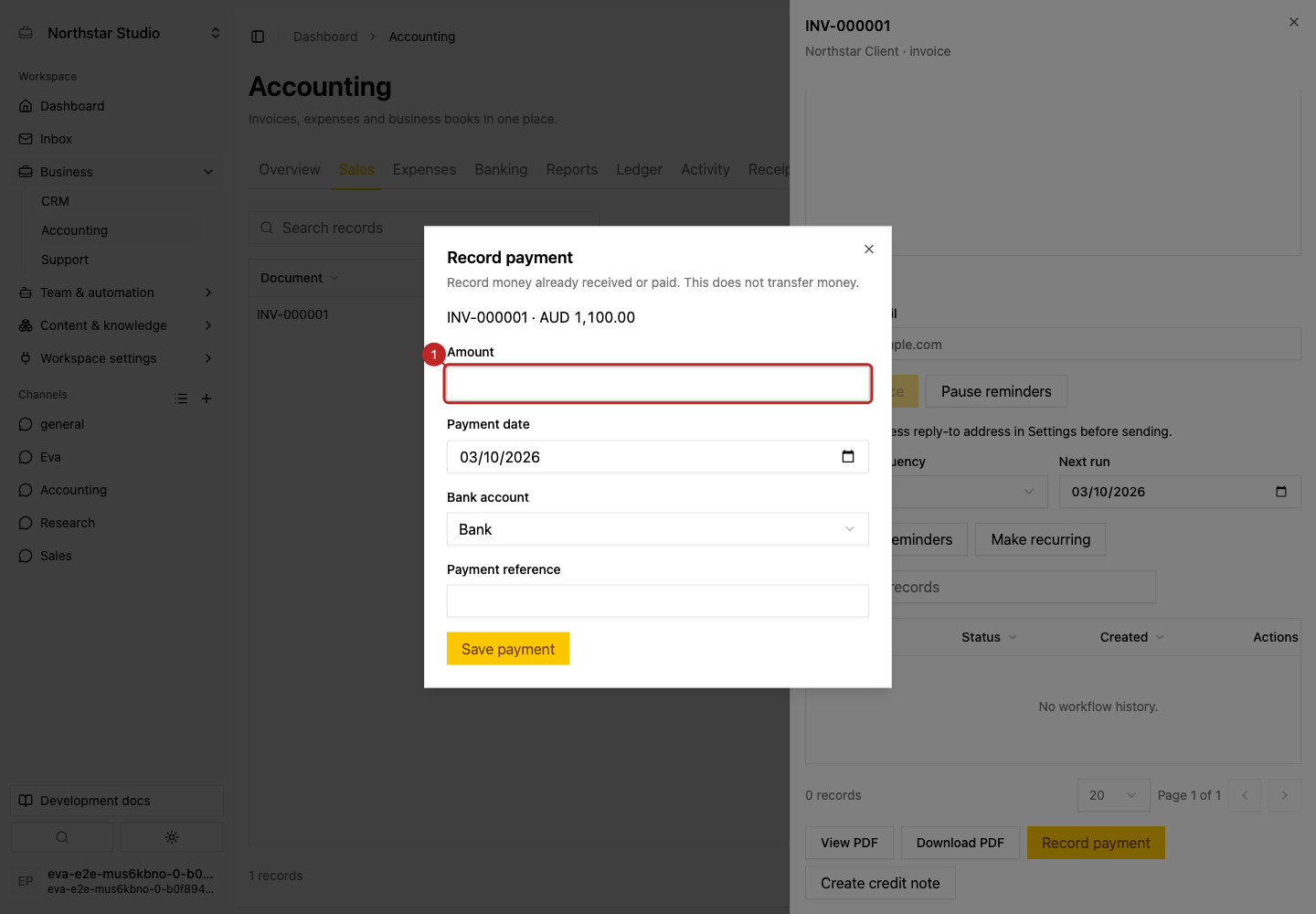 Result: Open payment recording