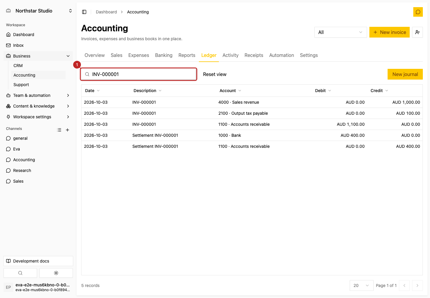 Result: Inspect the general ledger