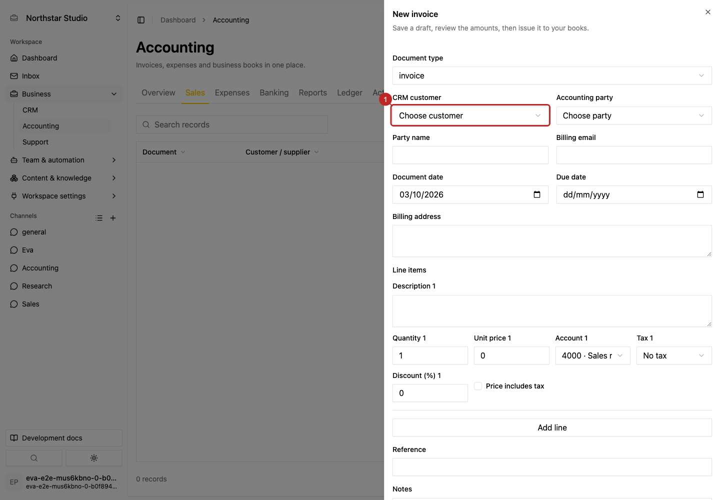 Result: Start a sales document