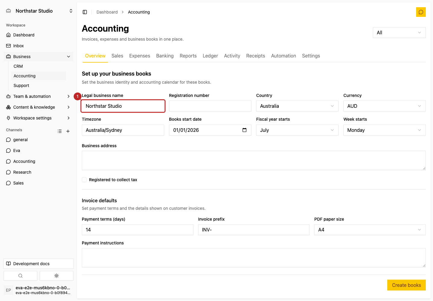 Action: Enter business details