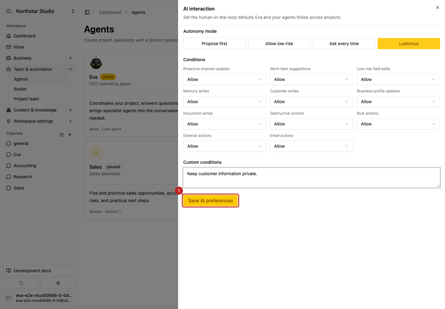 Action: Save preferences