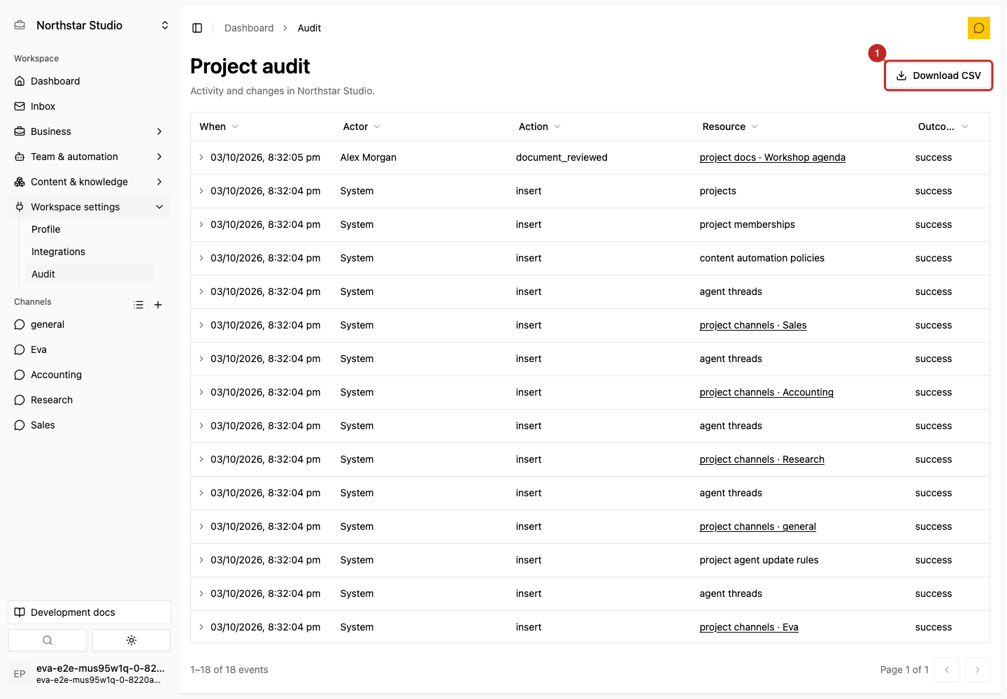 Result: Export the history