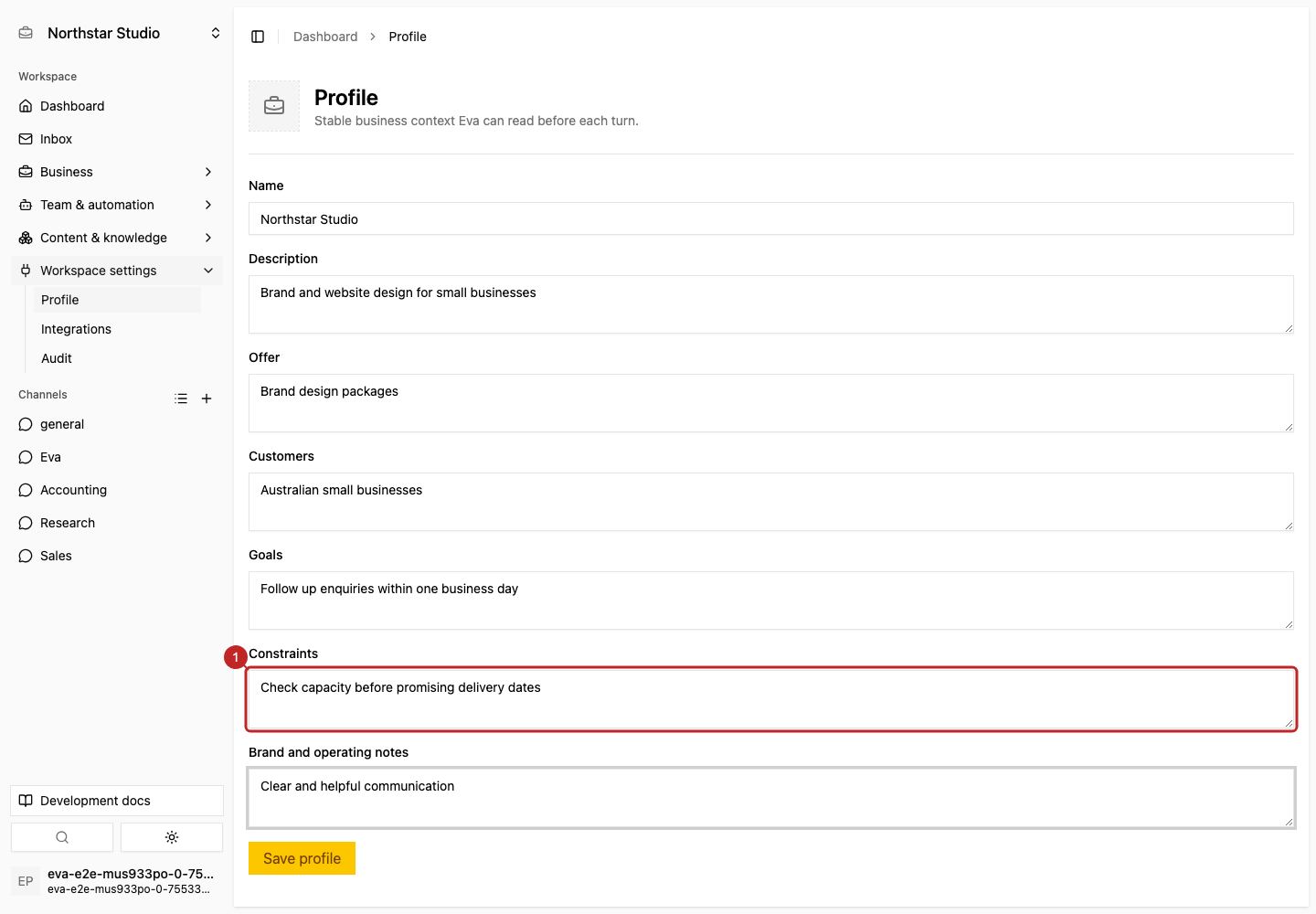 Result: Set operating context