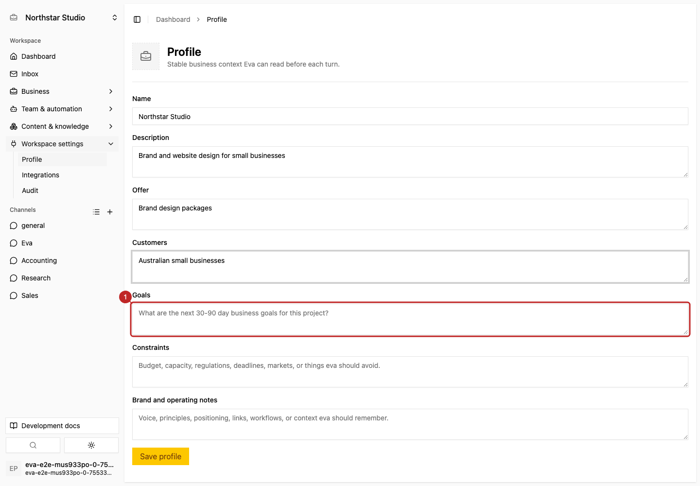 Action: Set operating context