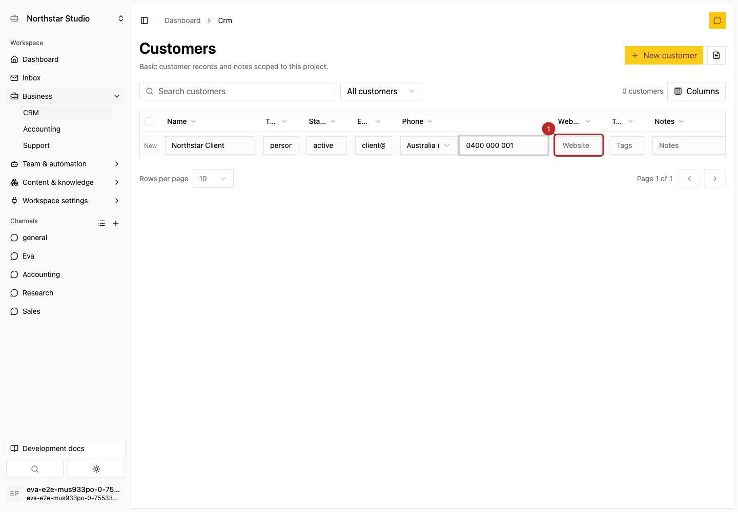 Action: Enter business information