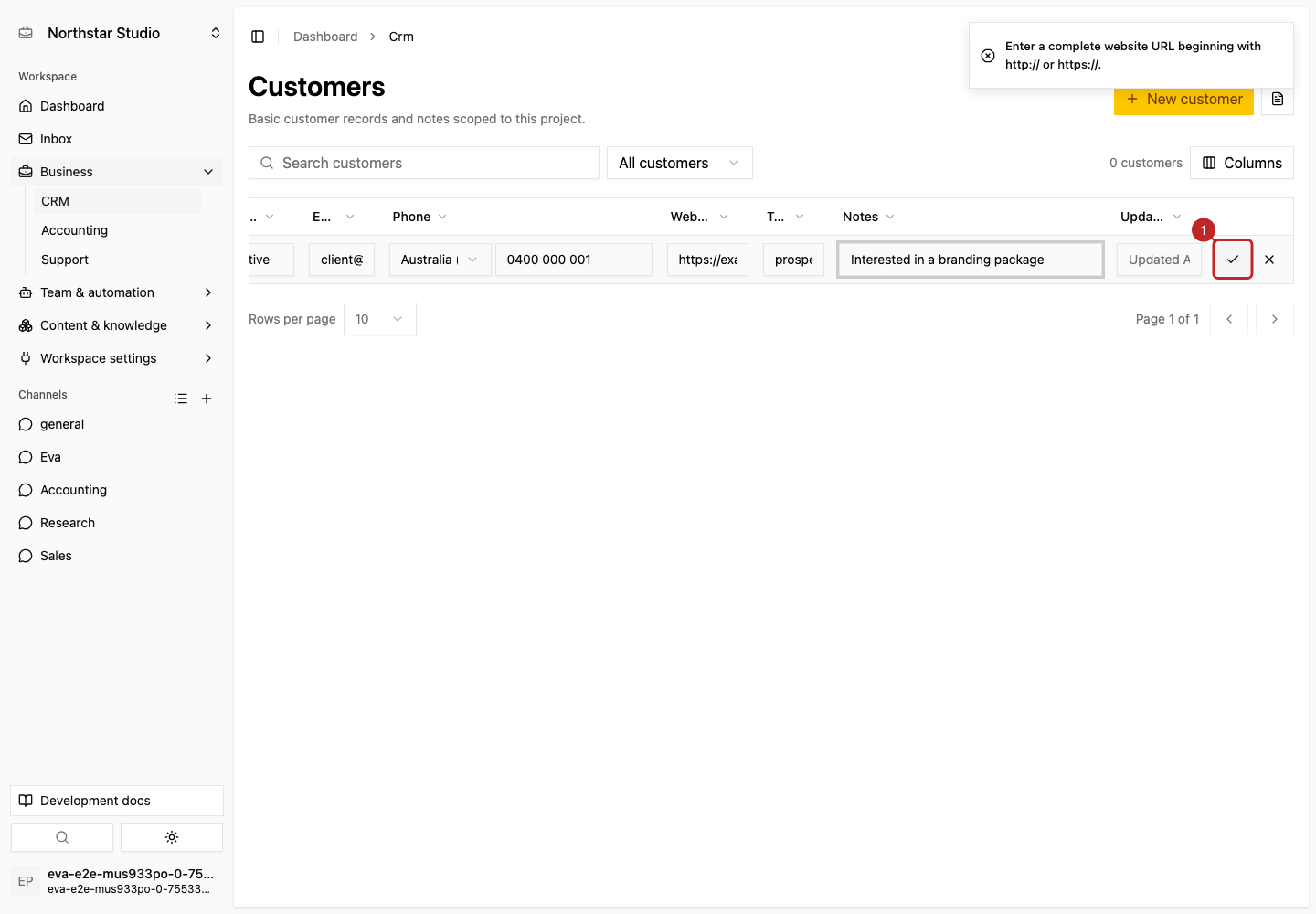 Action: Create and find the customer