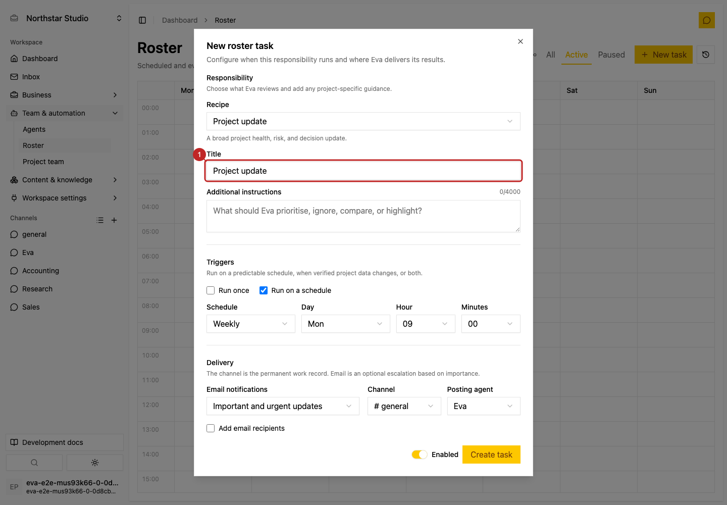 Result: Open a new task