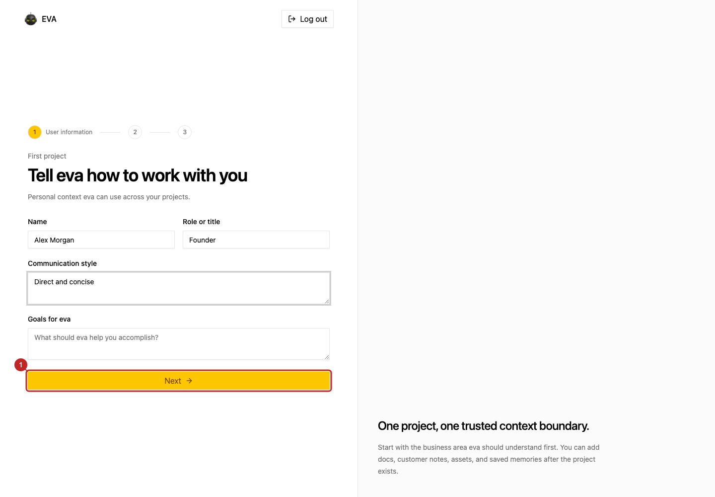 Action: Continue to the project step