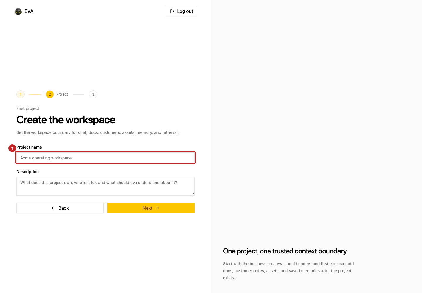 Action: Name the business workspace