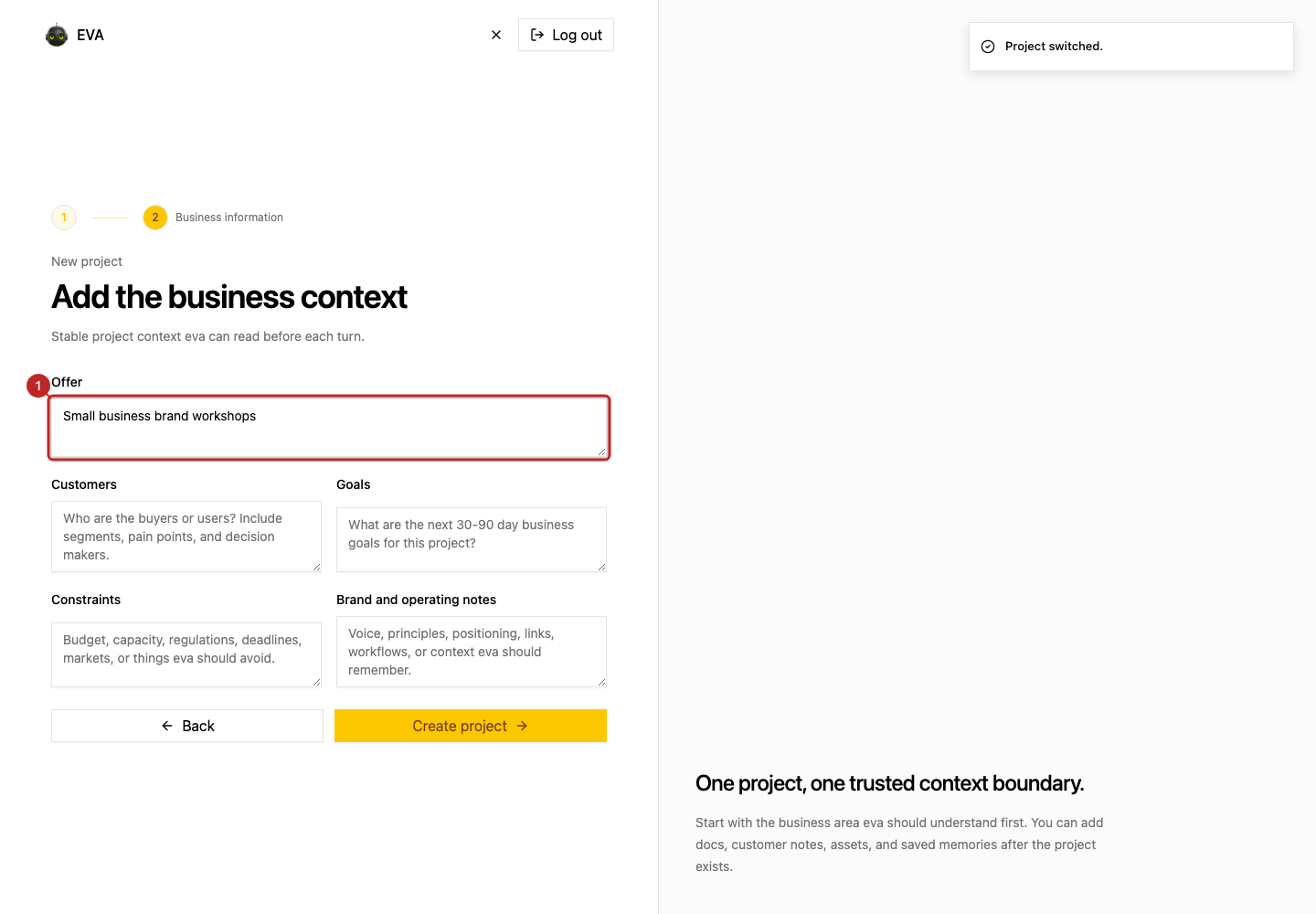 Result: Create an additional project