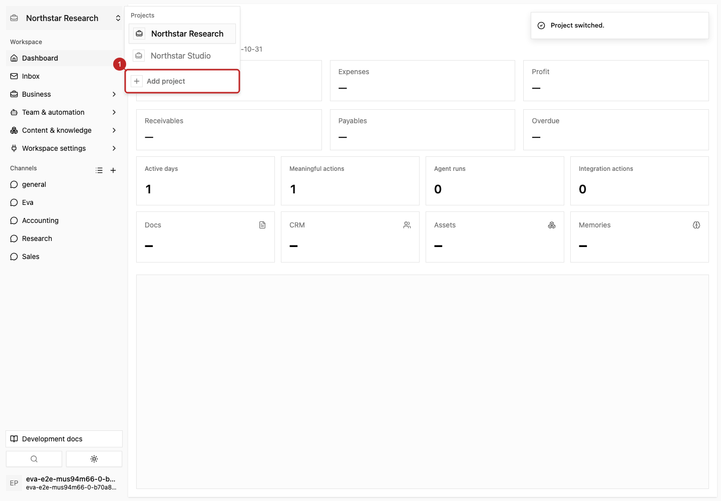 Action: Create an additional project