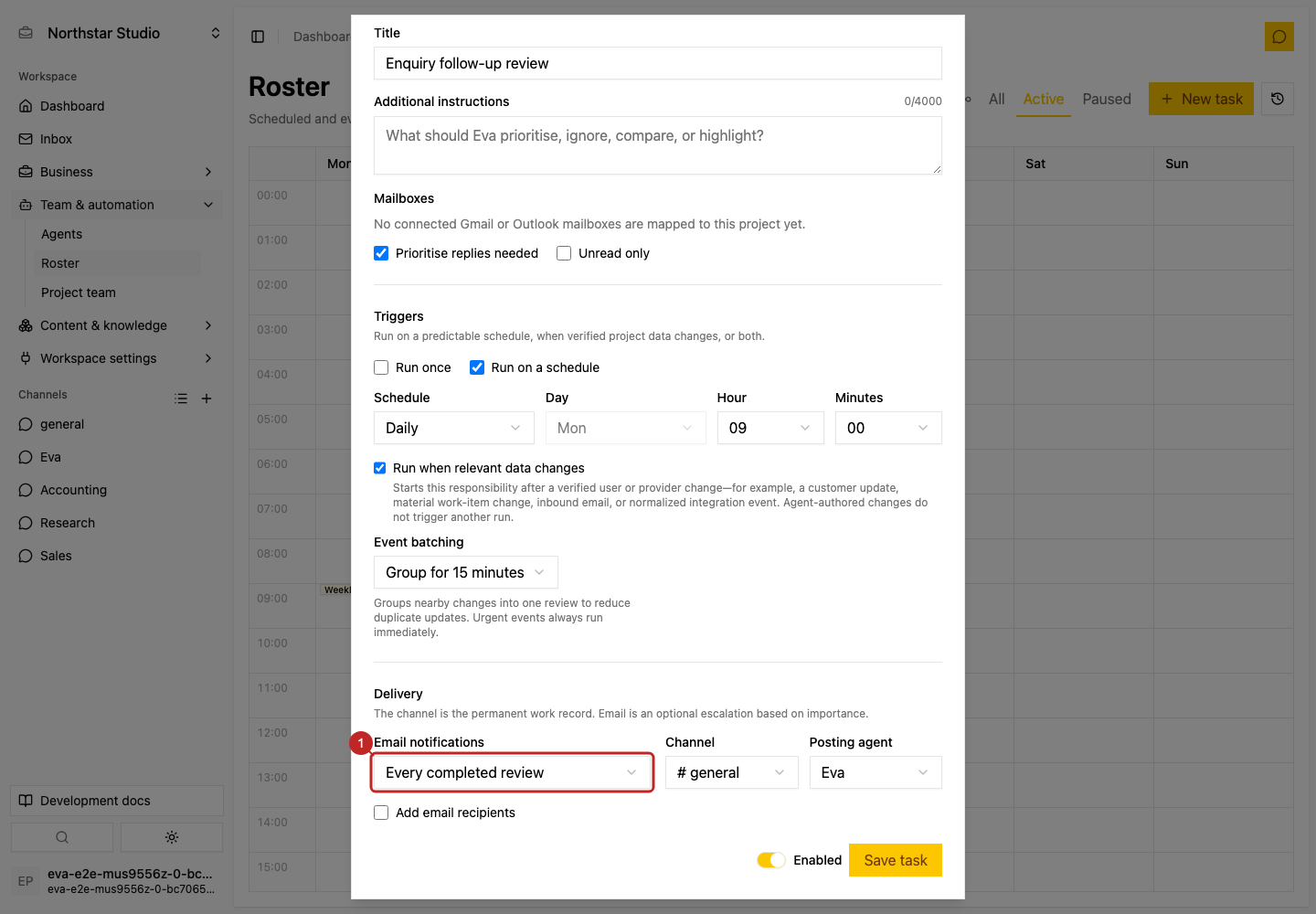 Result: Set recipient and action policy