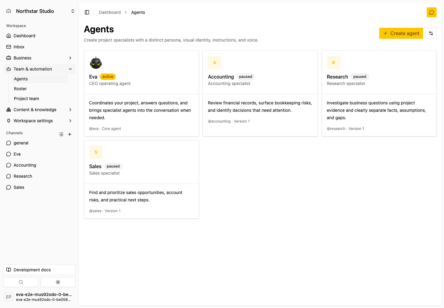 Result: Open the agent settings